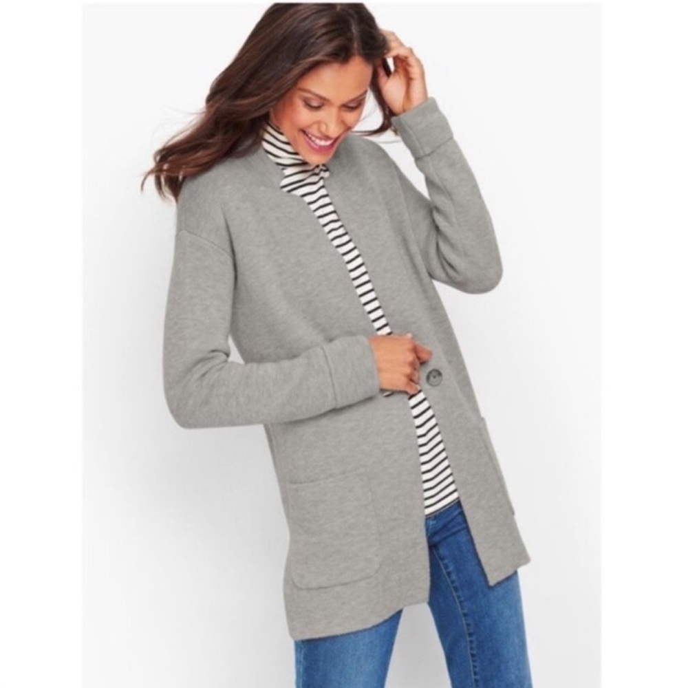 Talbots Knit Cardigan Gray One Button Long Sleeve Lambs Wool Blend Sweater New
